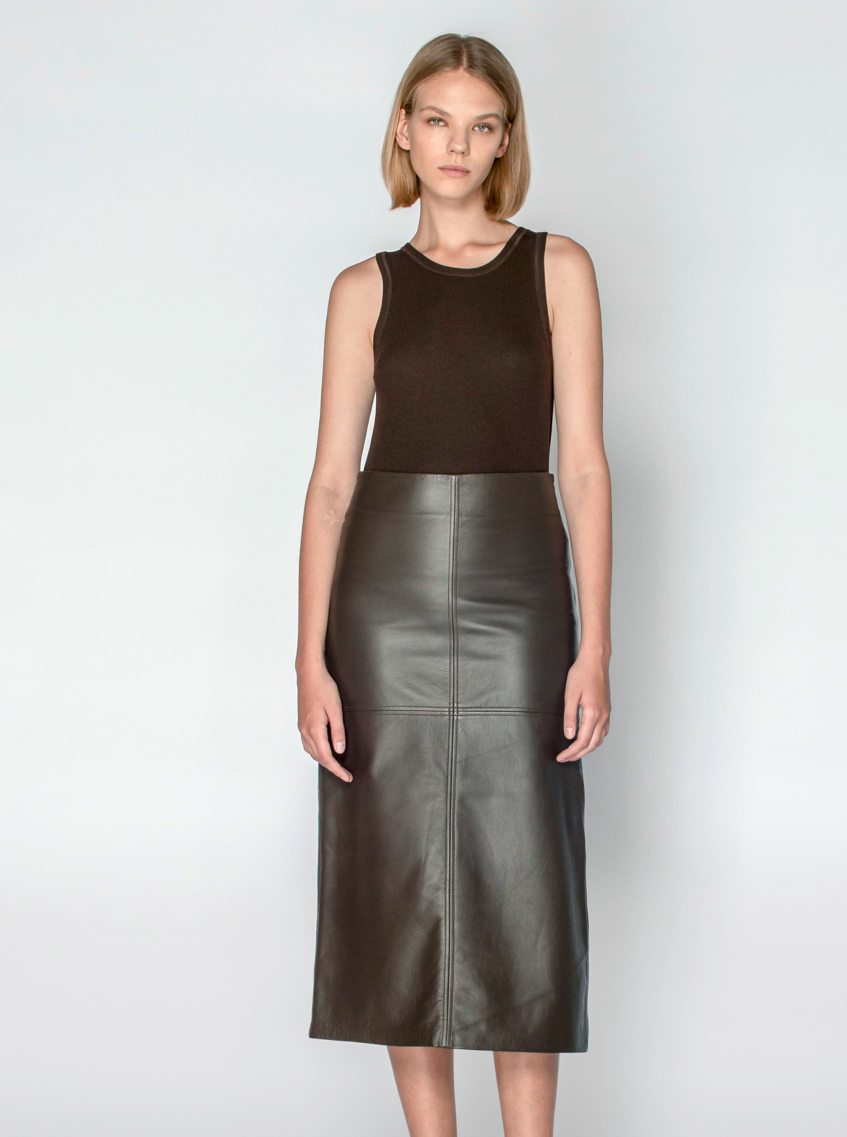 SIENNA LEATHER MAXI SKIRT - CACAO