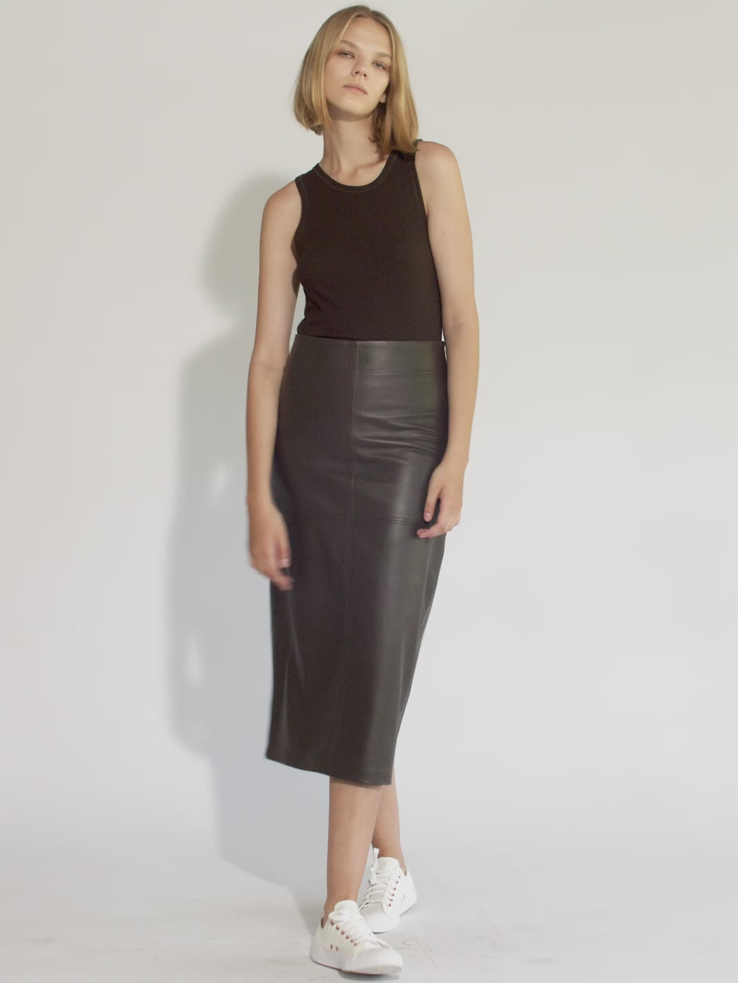SIENNA LEATHER MAXI SKIRT - CACAO