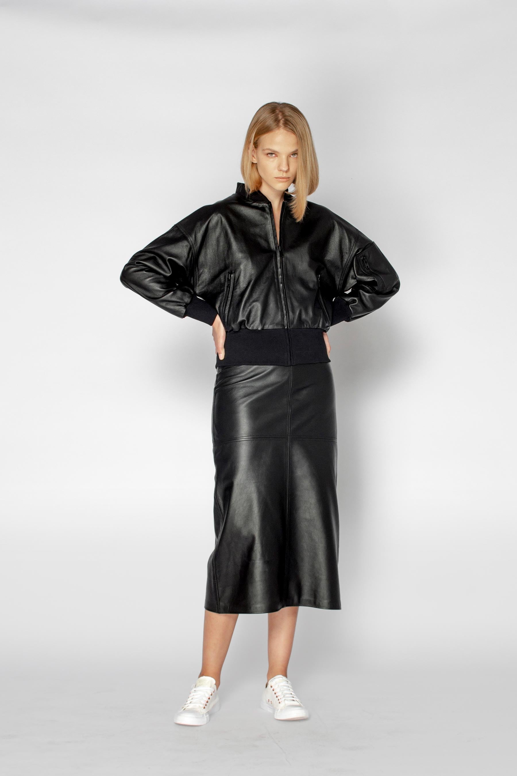 2NDSKIN The Label Charlie Black Leather Bomber Jacket