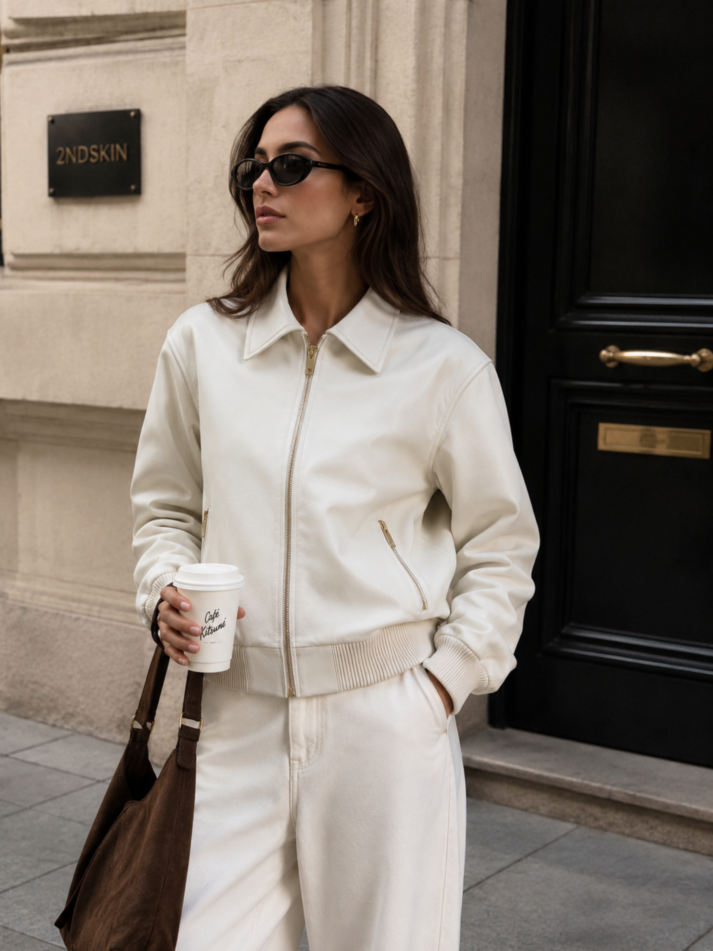 ROMEE LEATHER BOMBER - COCONUT