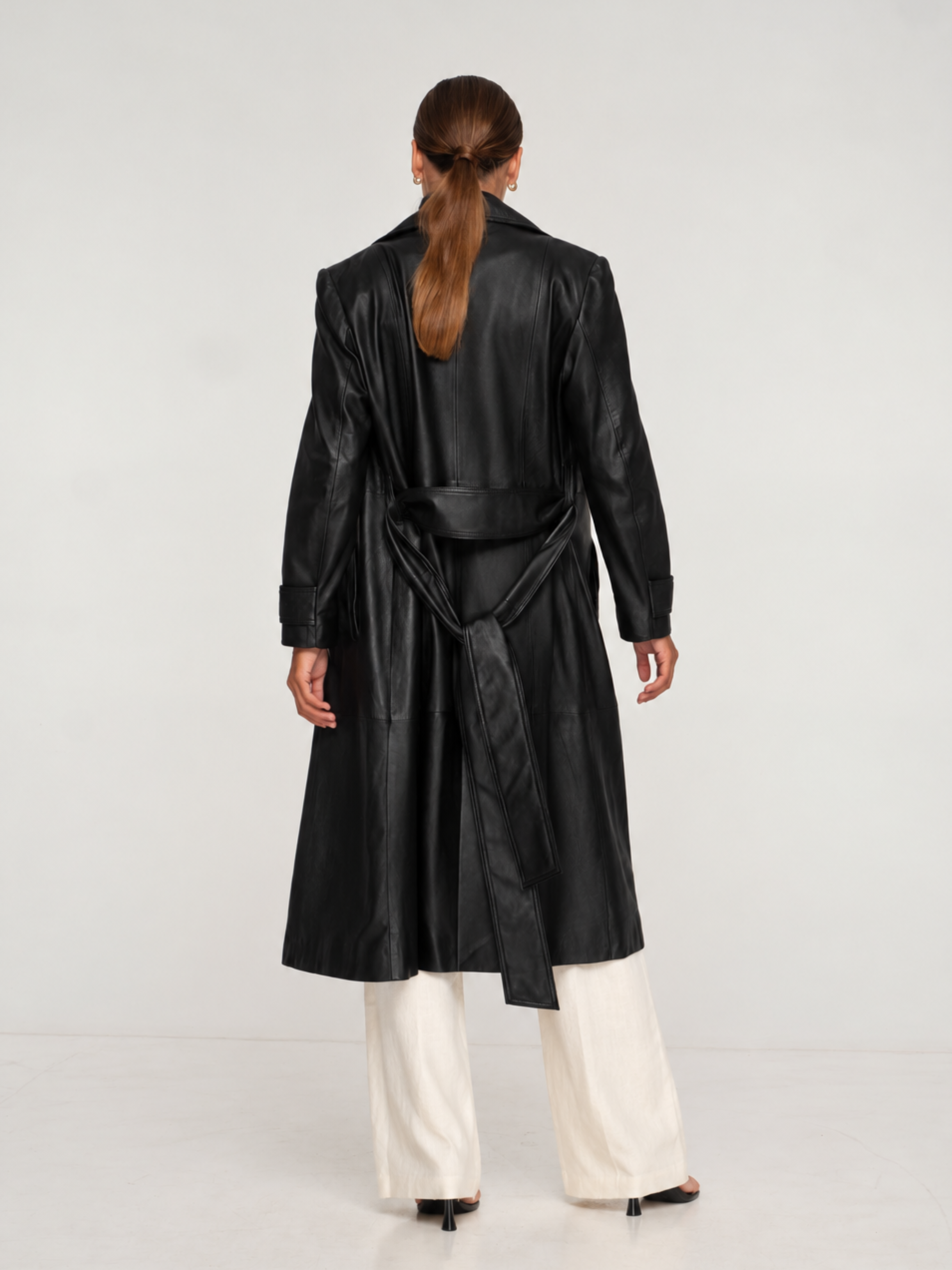 PORTIA LEATHER TRENCH COAT - BLACK