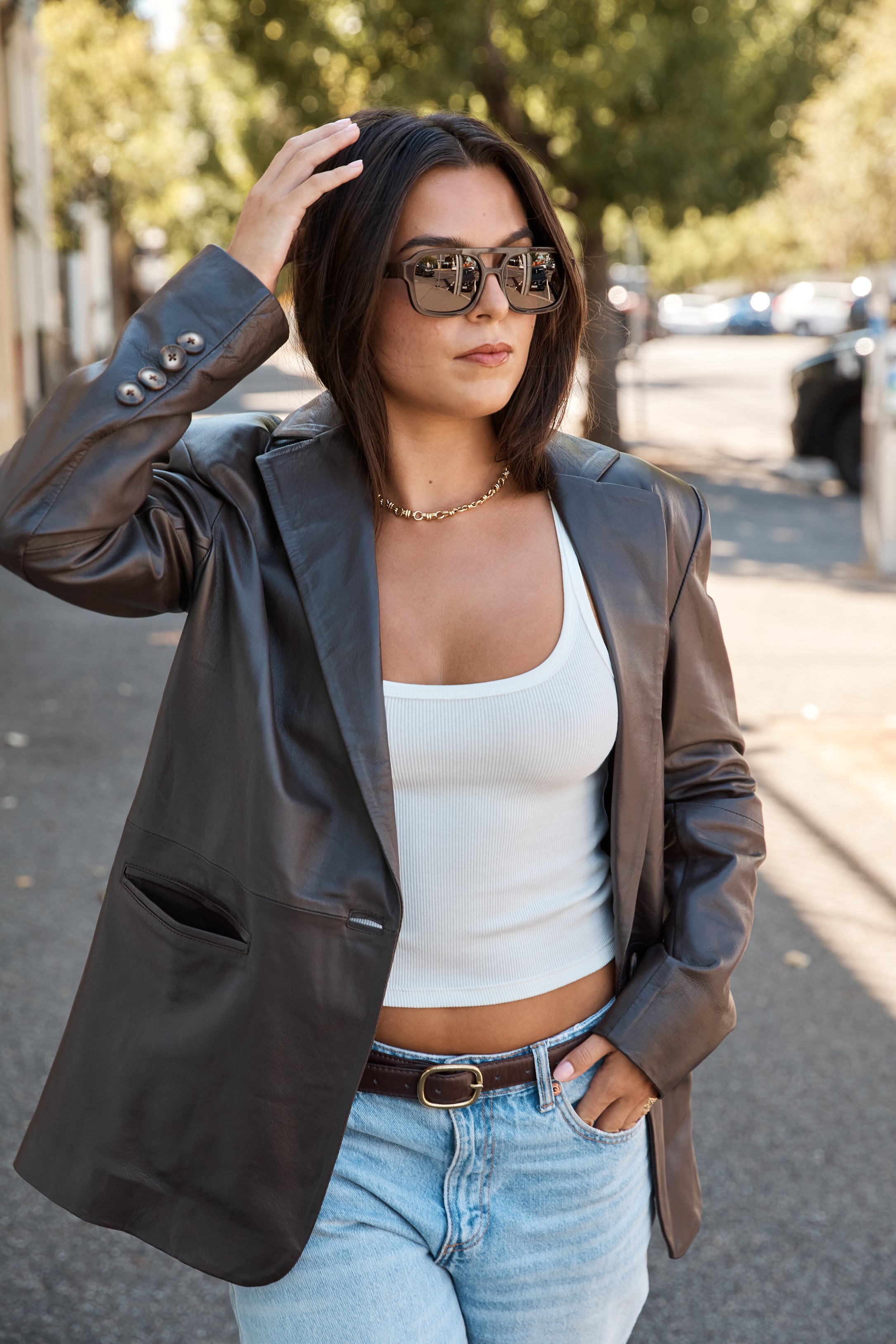 KINGSTON LEATHER BLAZER - CACAO