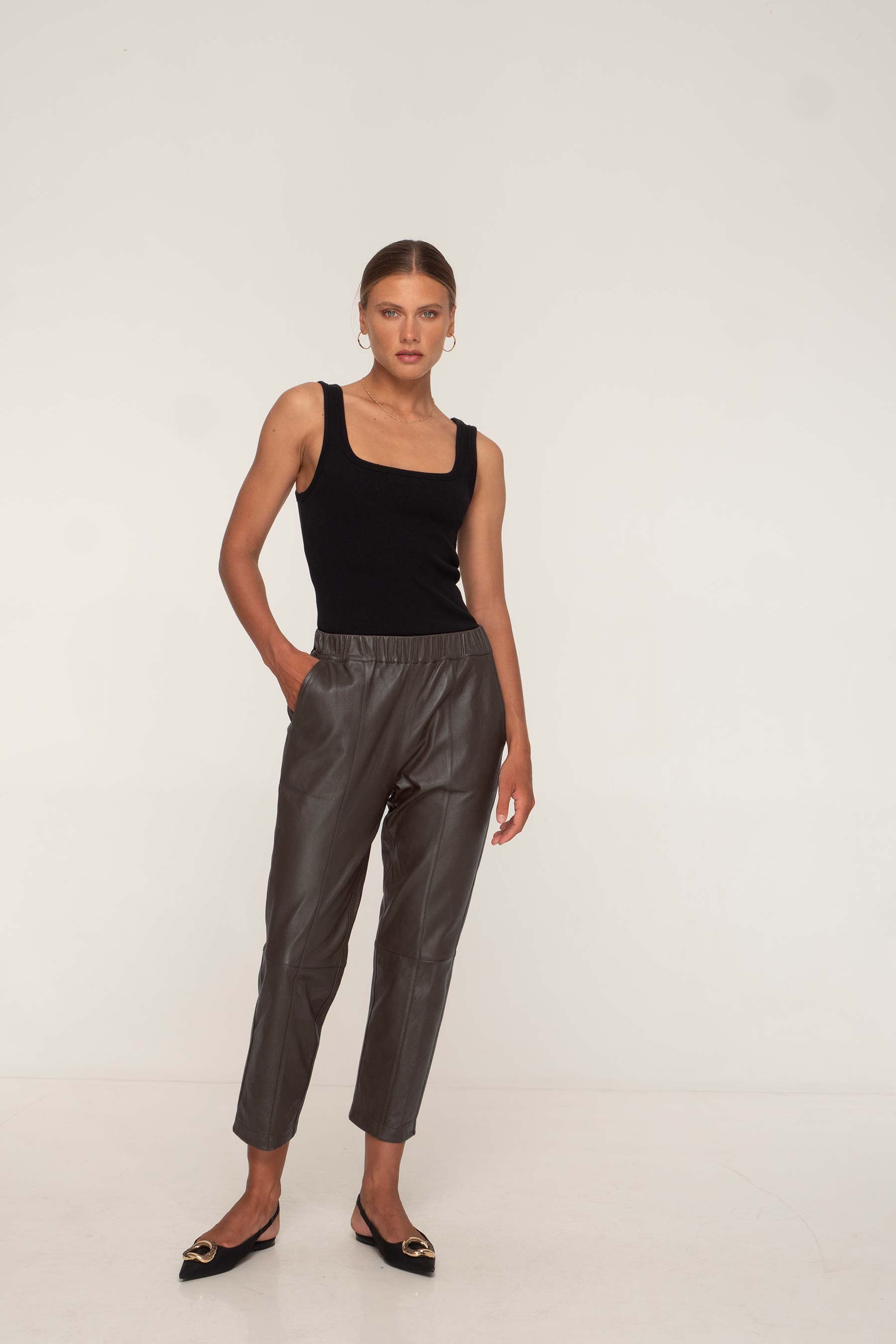 BIANCA LEATHER JOGGER - CACAO