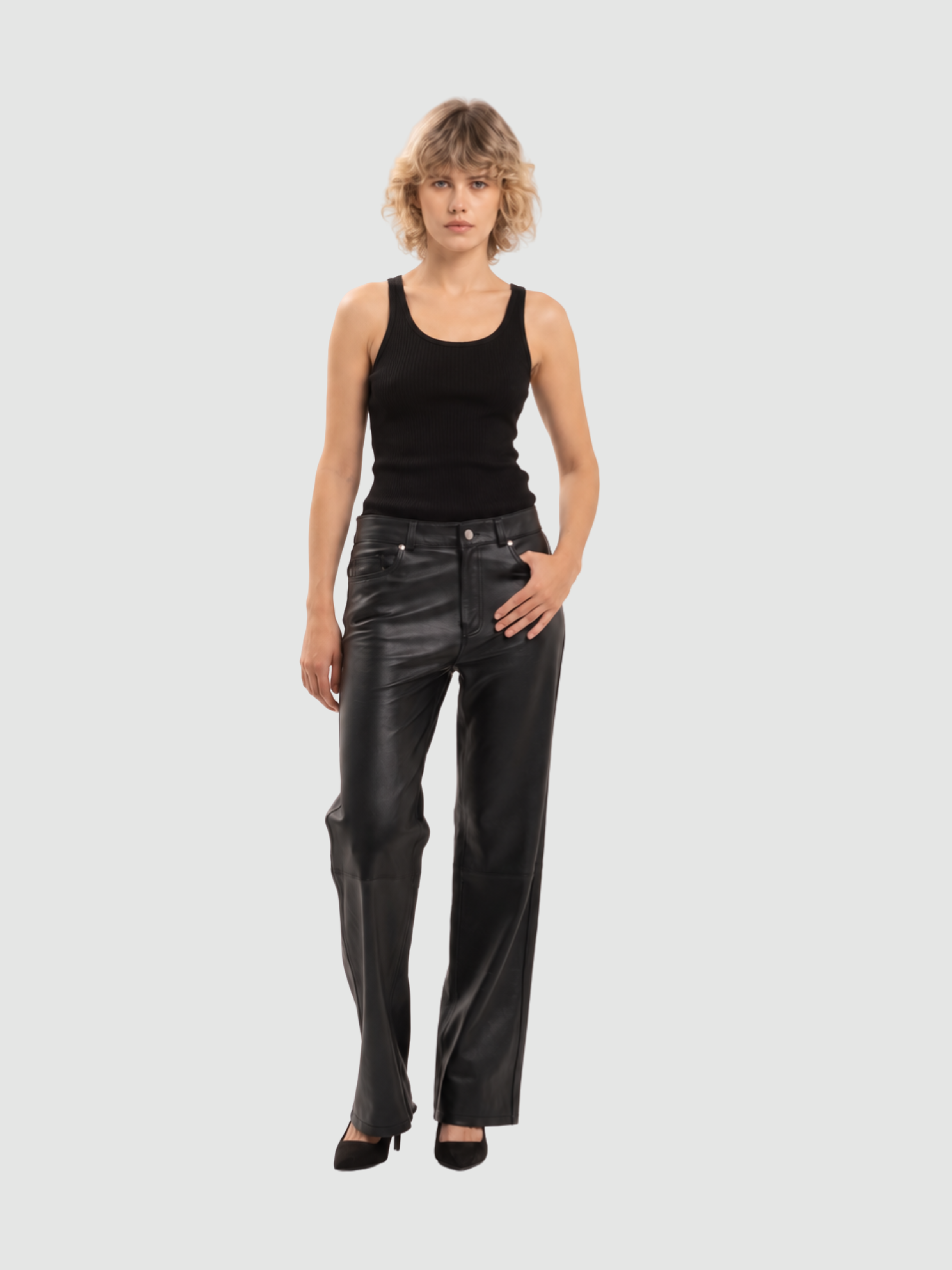 BILLIE STRAIGHT LEATHER JEAN PANT - BLACK