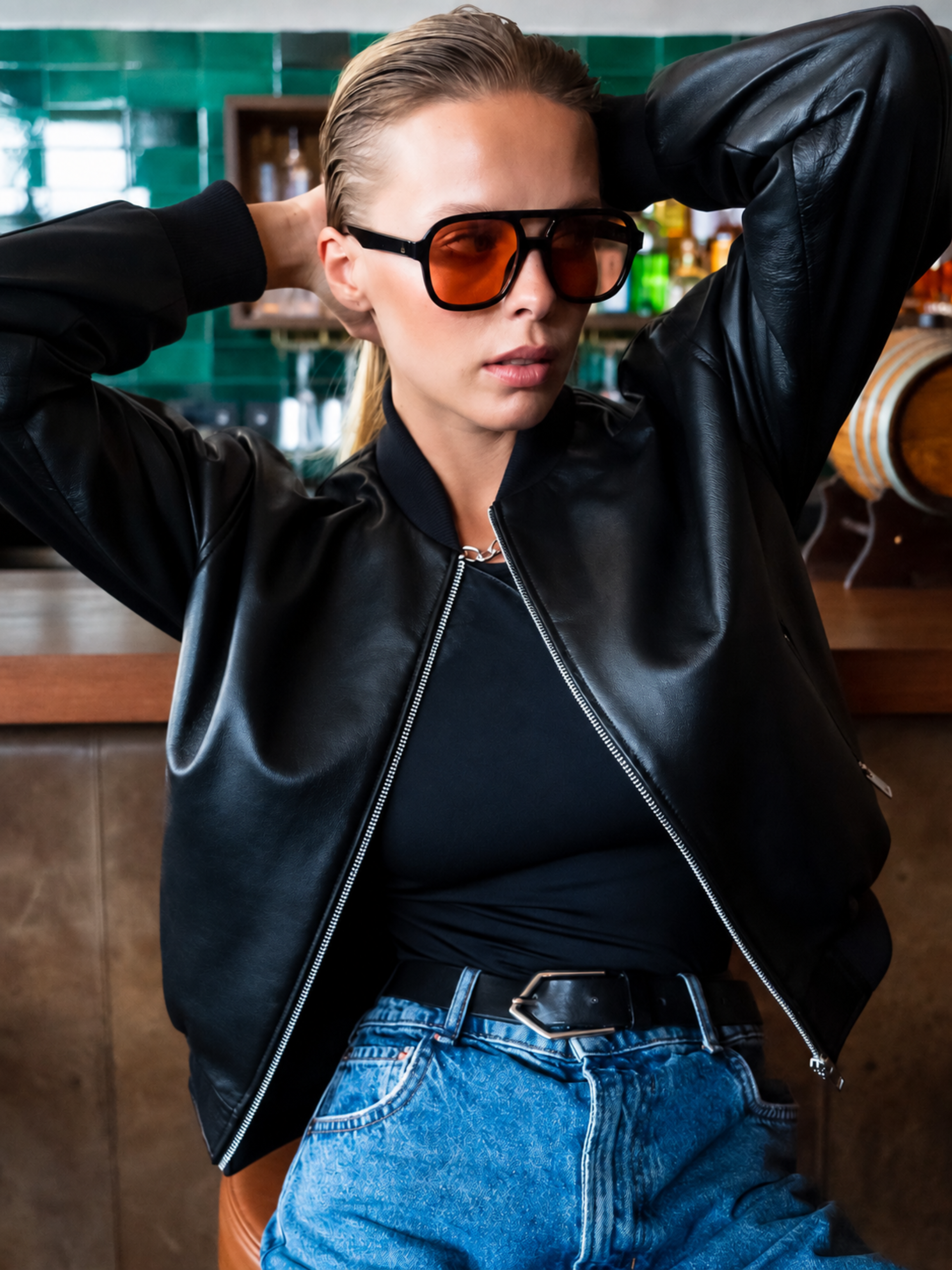 INDIE LEATHER BOMBER - BLACK