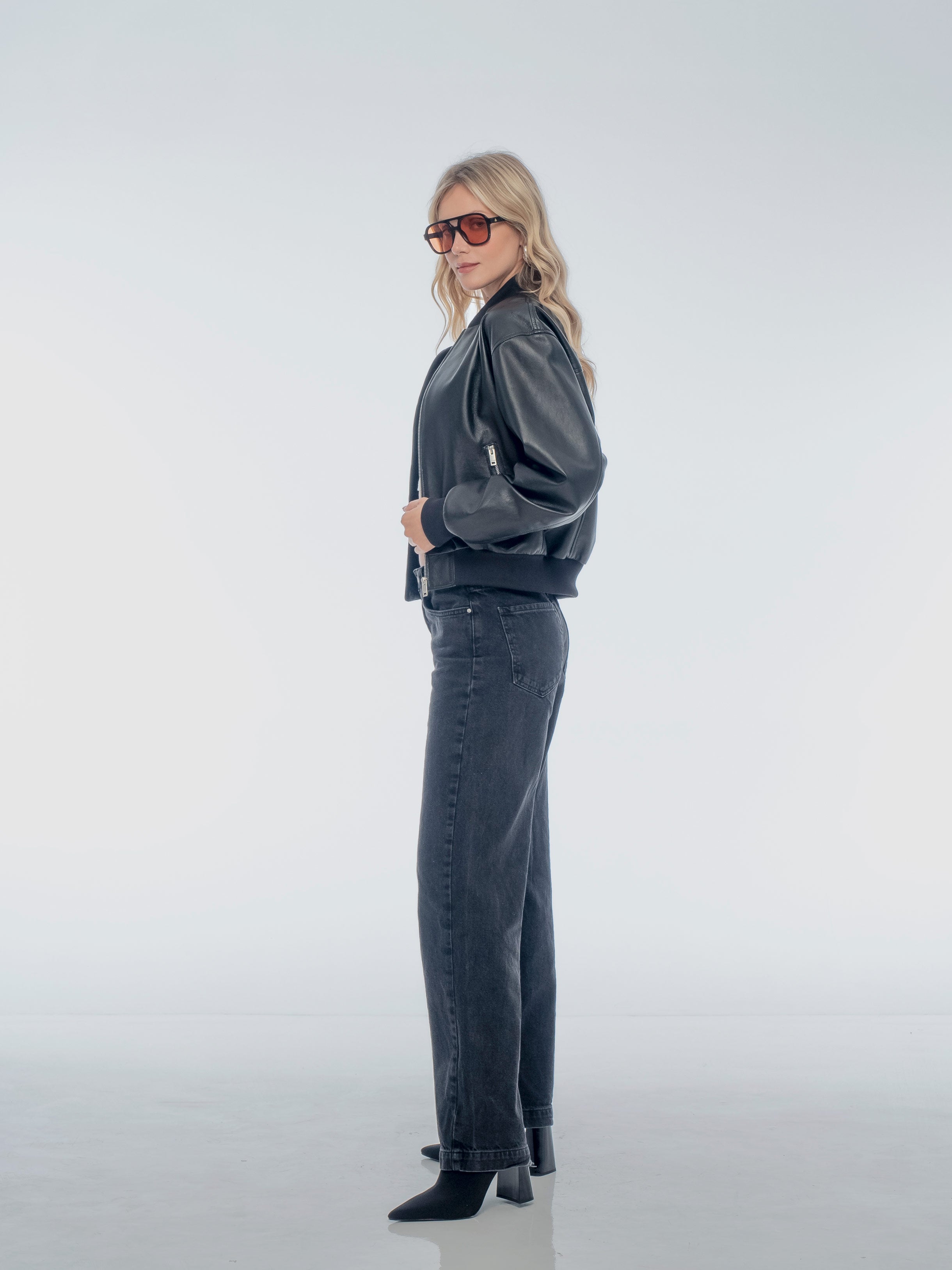 INDIE LEATHER BOMBER - BLACK