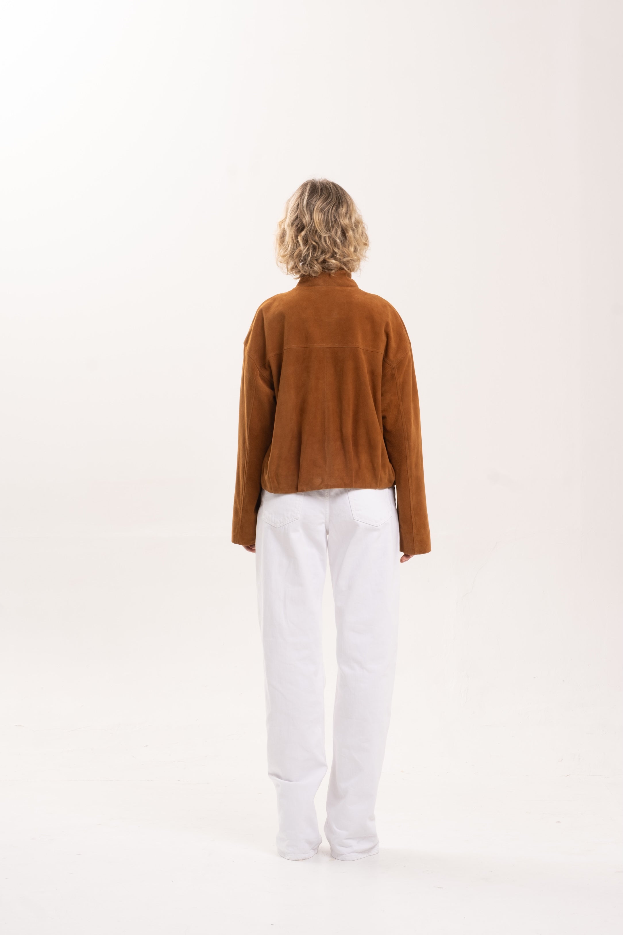 ARABELLA FUNNEL NECK SUEDE JACKET - TOBACCO