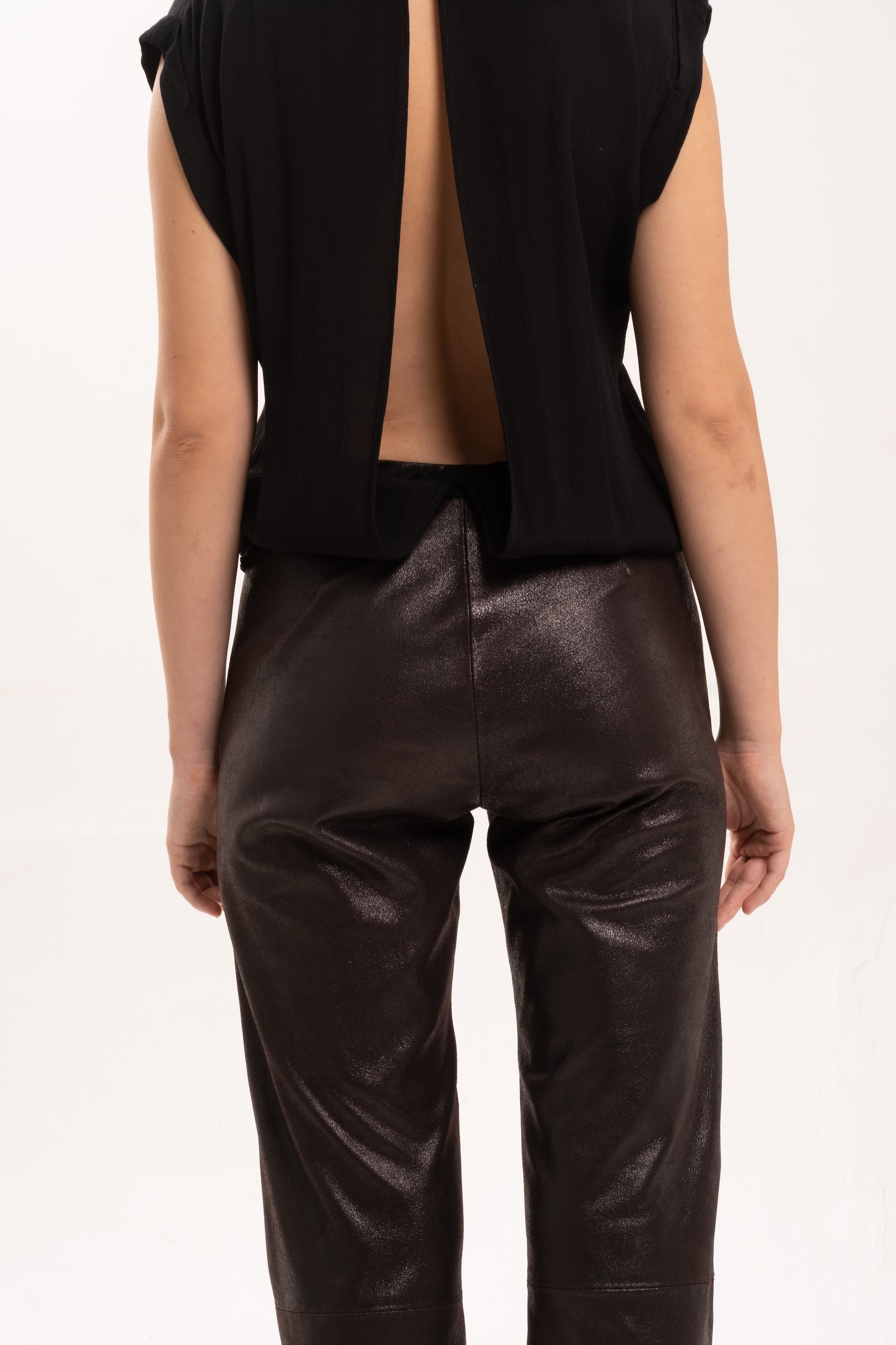 KAI BOOTLEG LEATHER PANTS - CRACKED CHOCOLATE