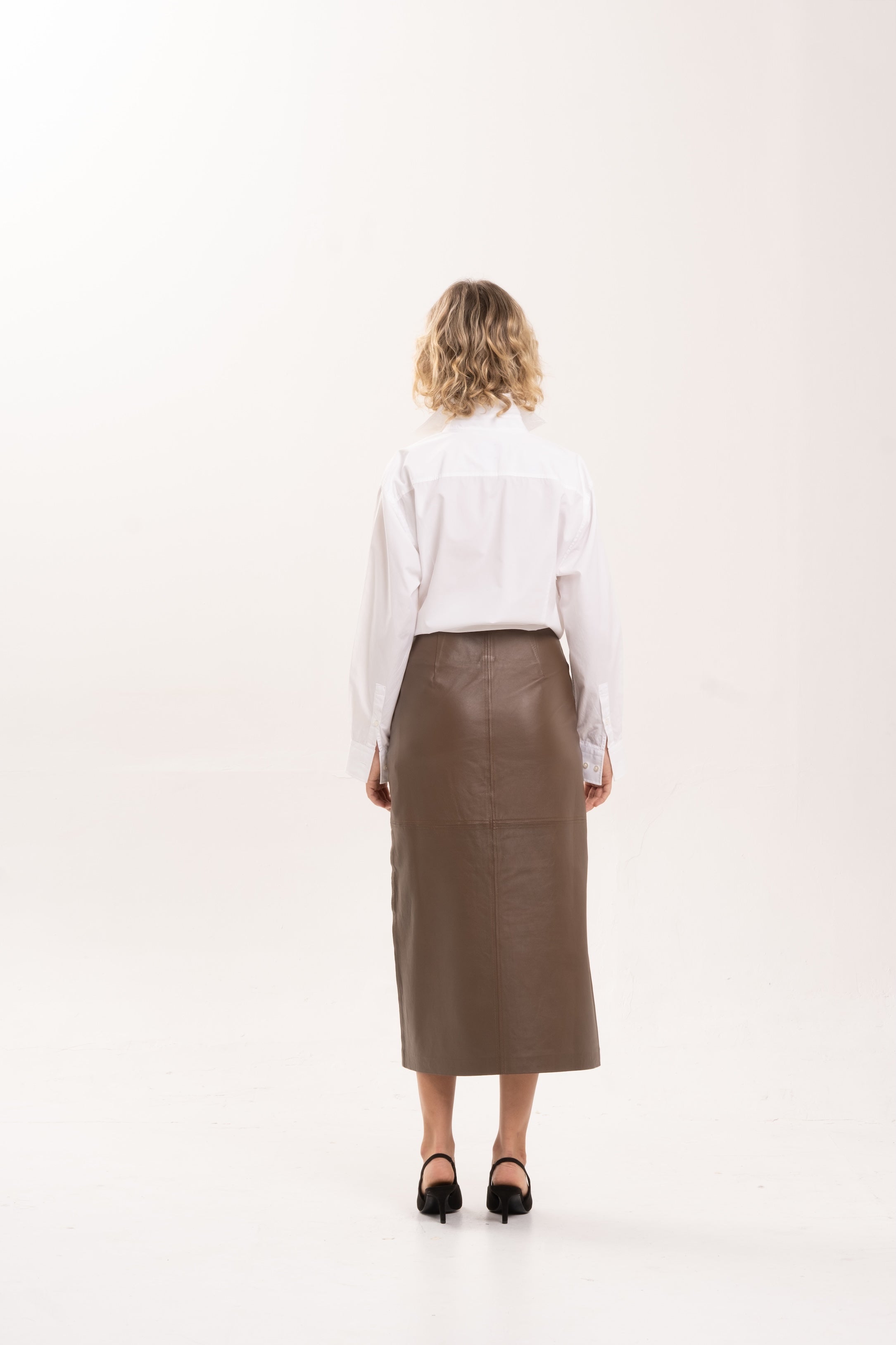 SIENNA LEATHER MAXI SKIRT - CHESTNUT