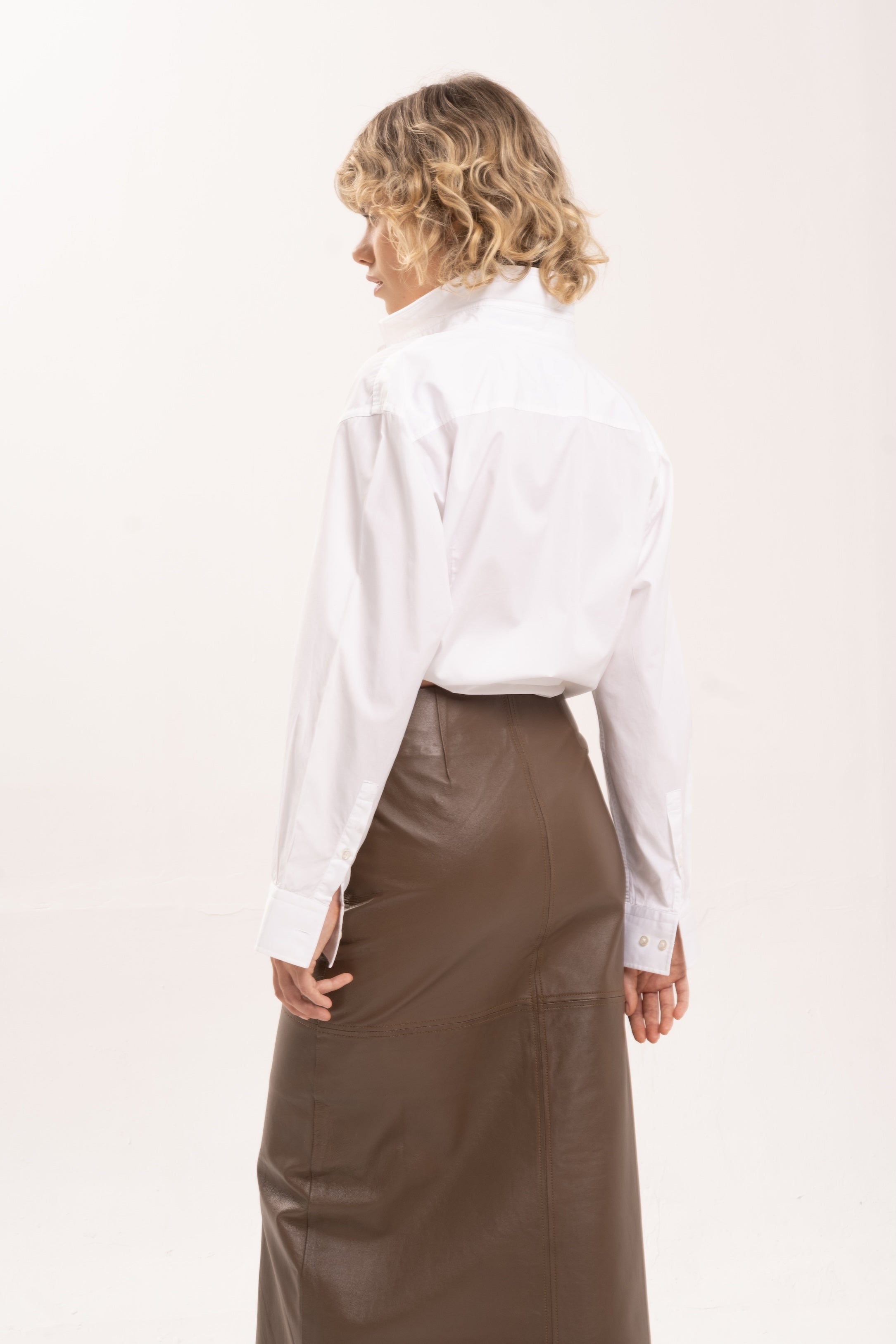 SIENNA LEATHER MAXI SKIRT - CHESTNUT