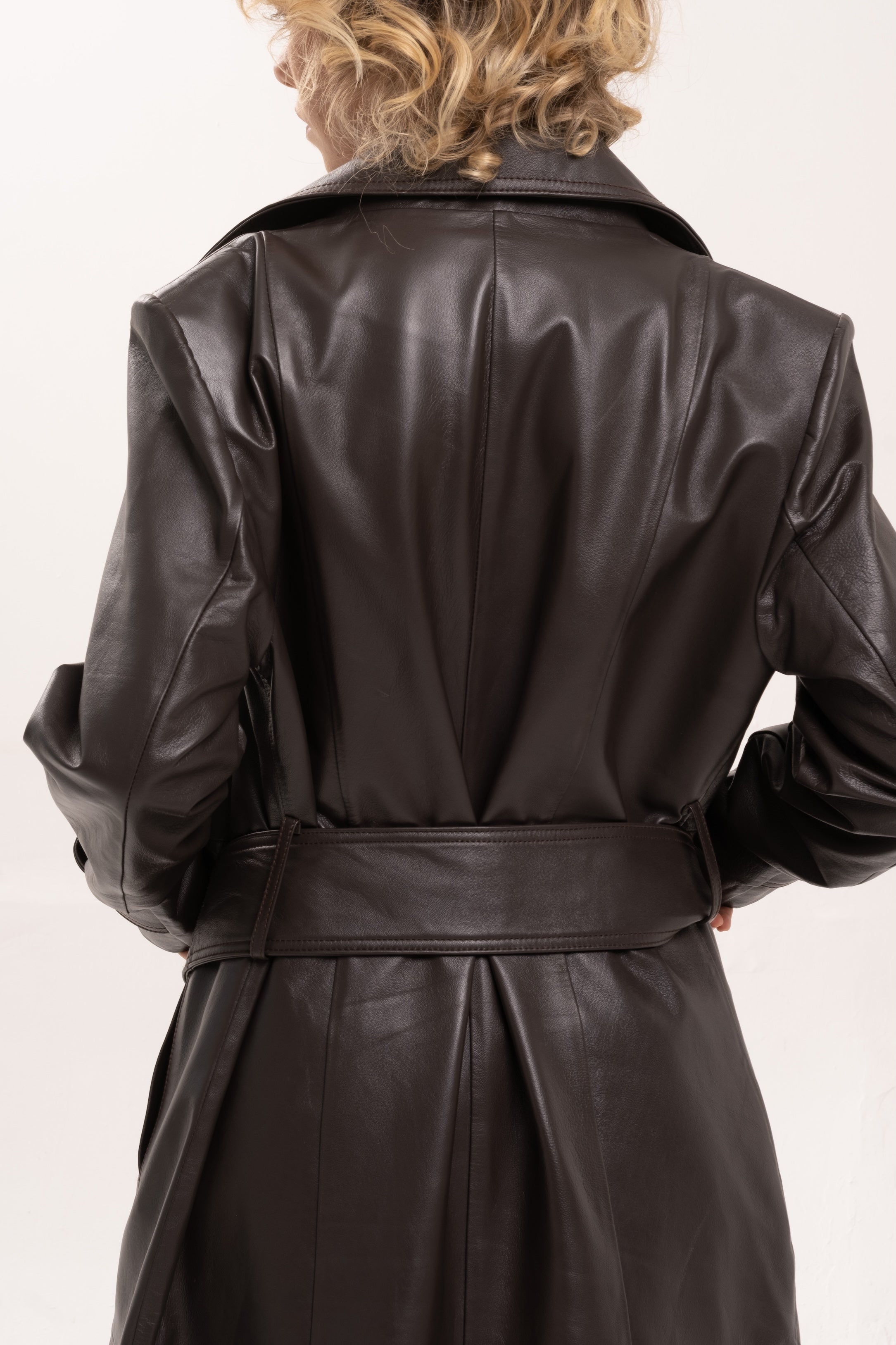 PORTIA LEATHER TRENCH COAT - CACAO