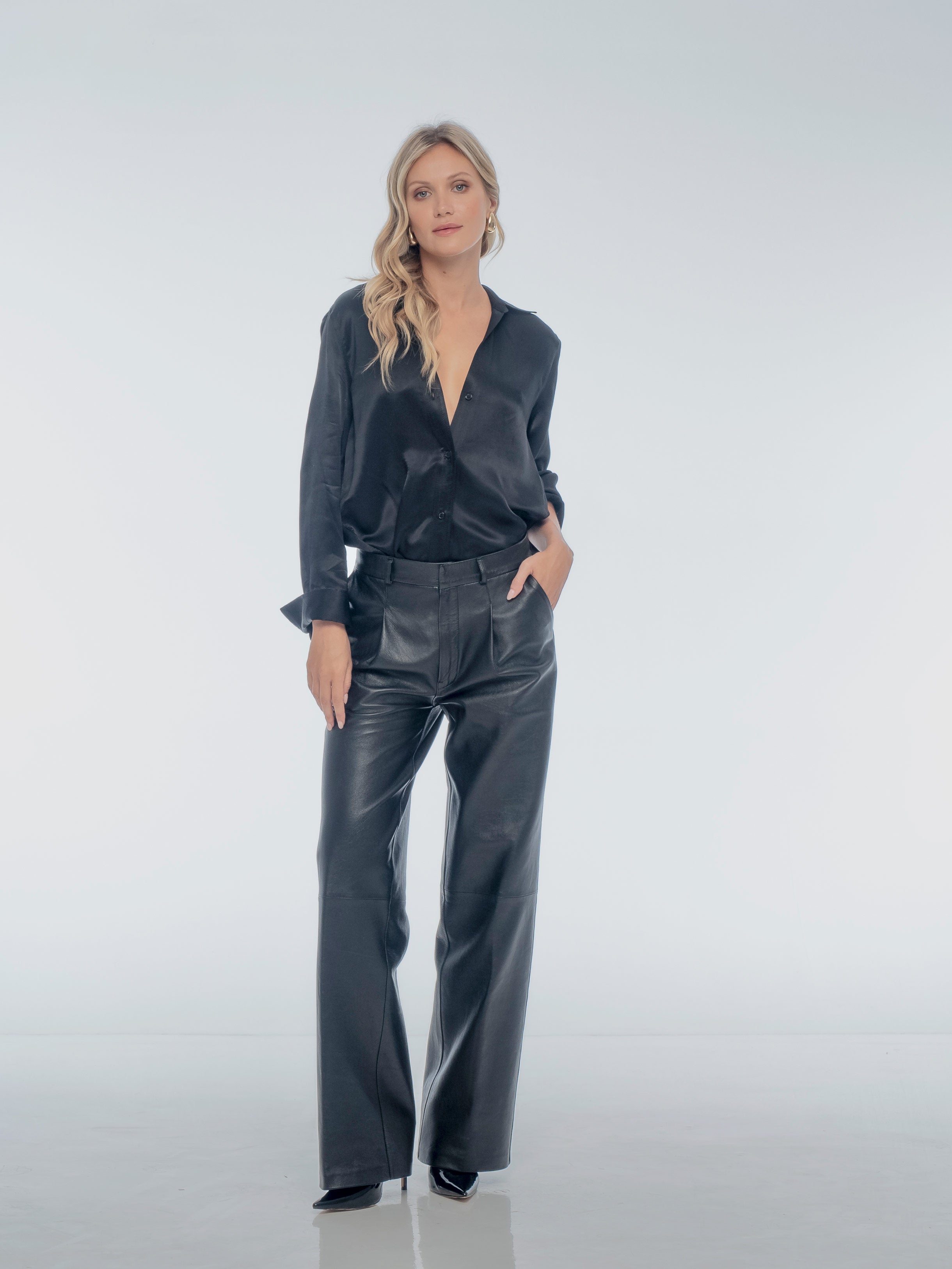 MARGO TAILORED LEATHER PANT - BLACK