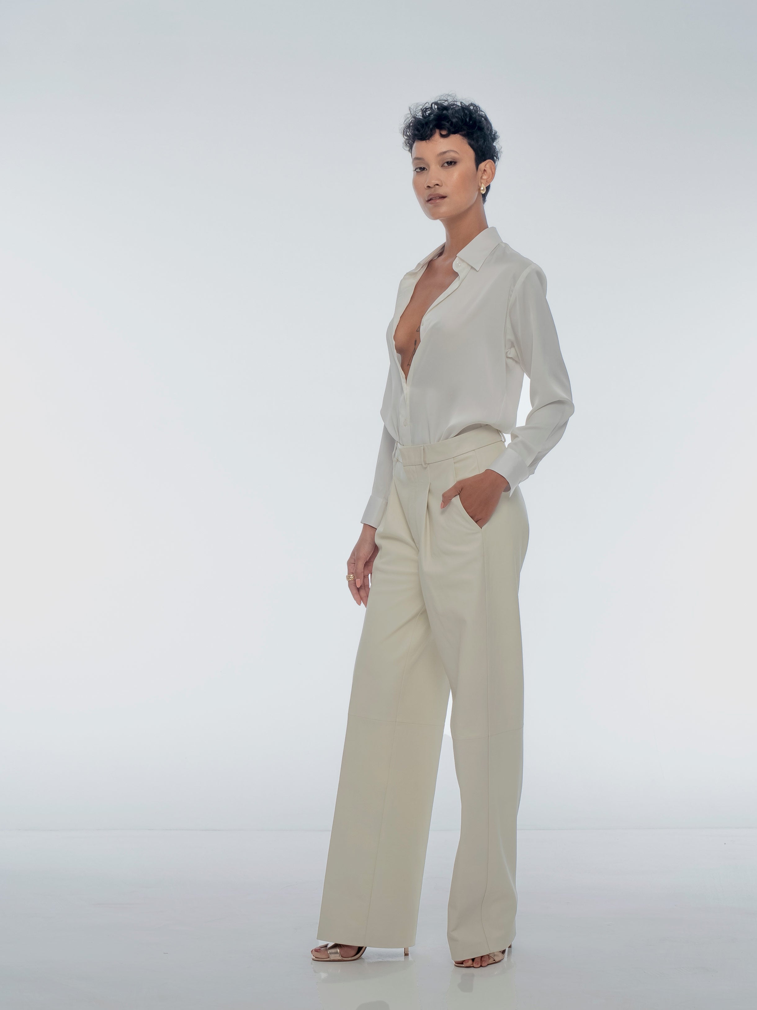 MARGO TAILORED LEATHER PANT - COCONUT