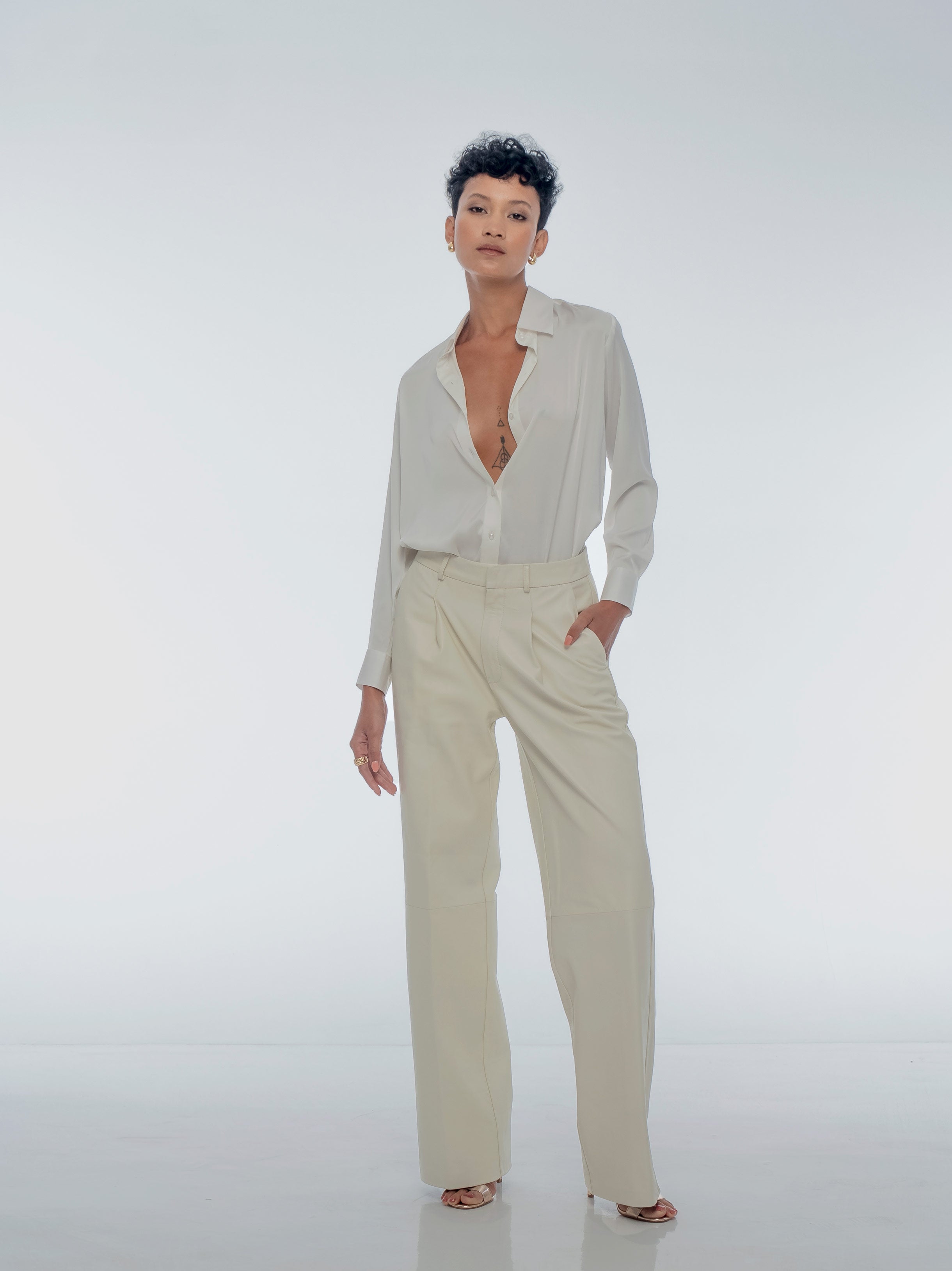 MARGO TAILORED LEATHER PANT - COCONUT