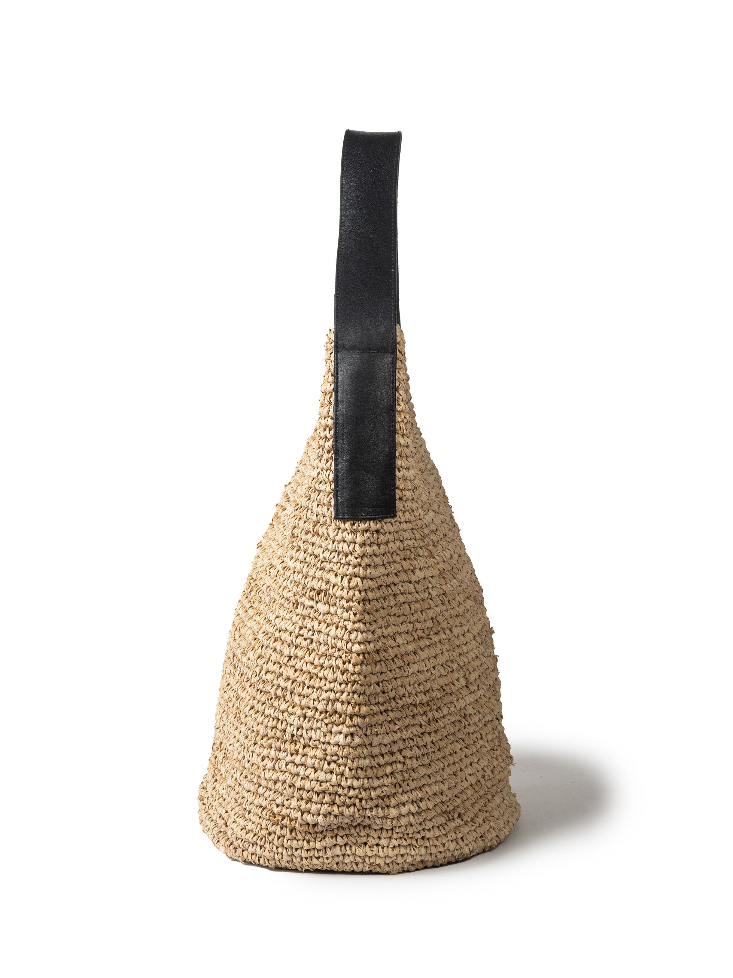 LAYLA XL RAFFIA BUCKET BAG - BLACK