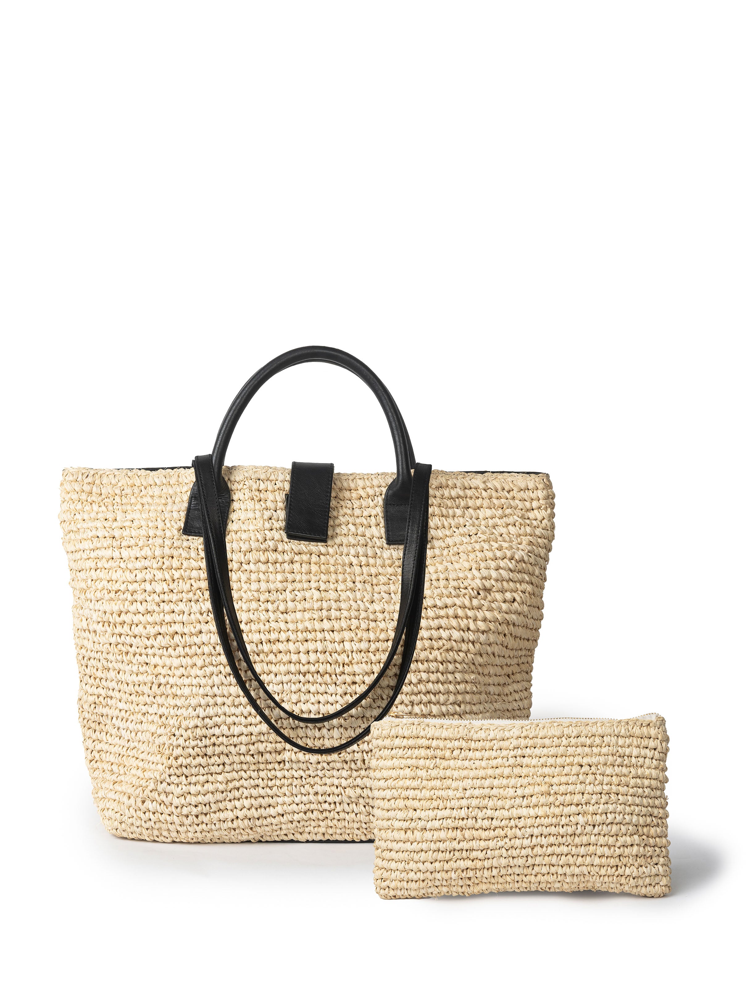 RUBY RAFFIA TOTE BAG - BLACK