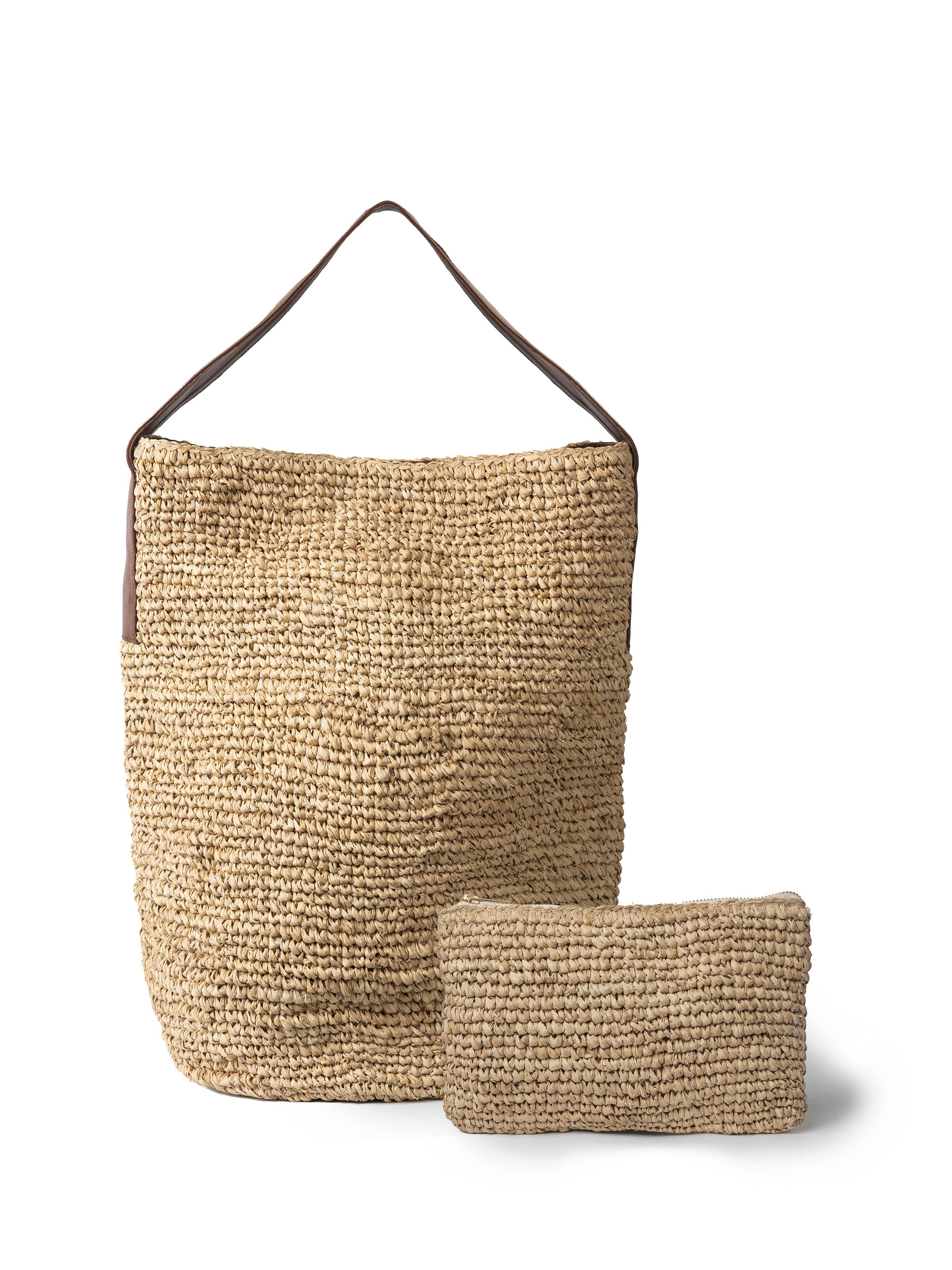 LAYLA XL RAFFIA BUCKET BAG - WHISKEY