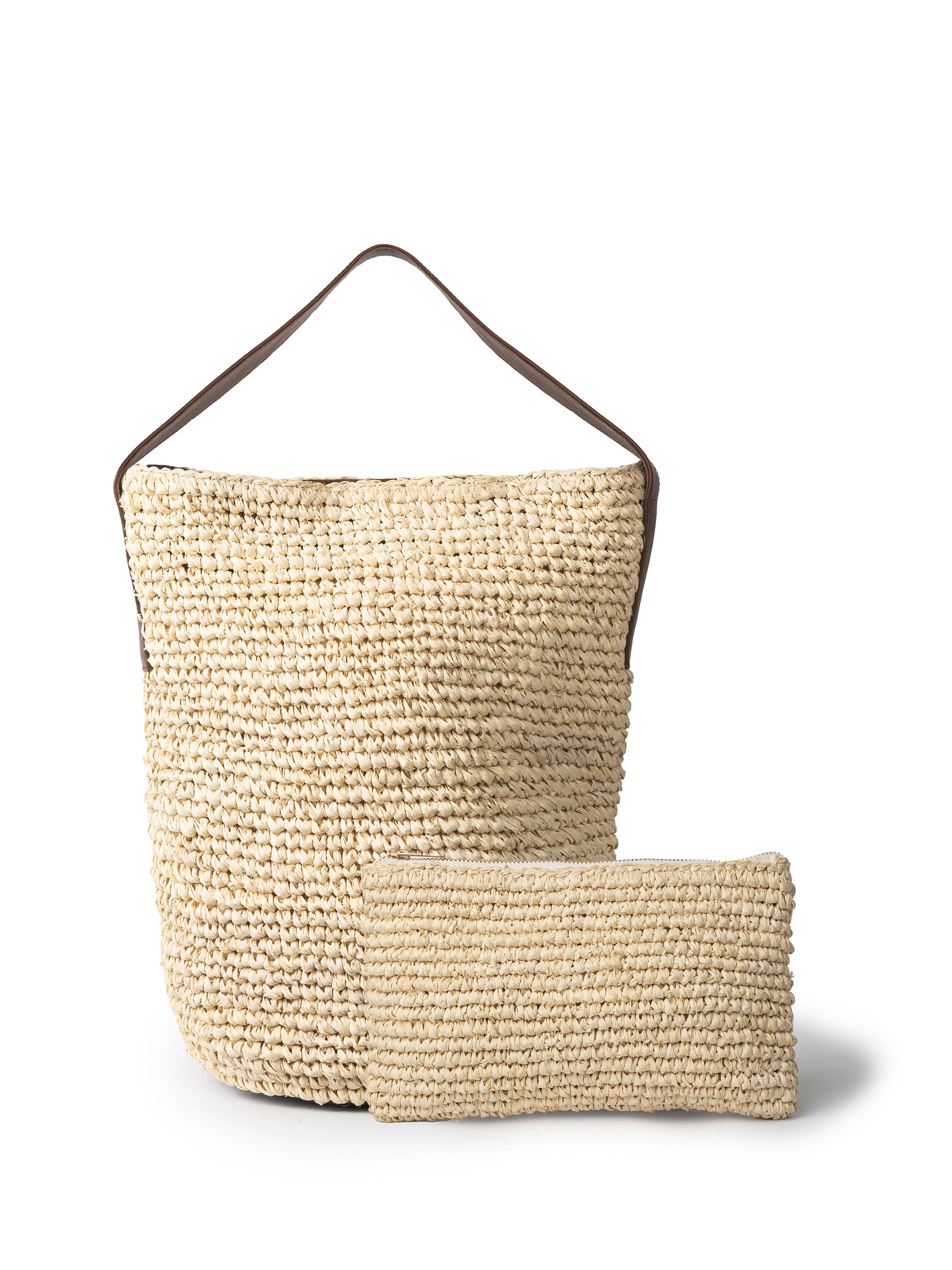 LAYLA RAFFIA BUCKET BAG - WHISKEY