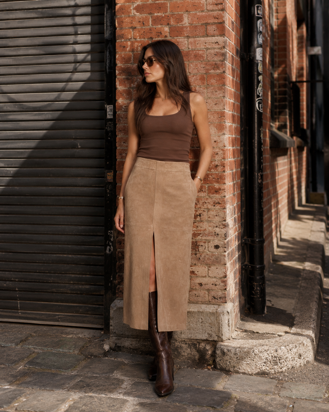 ISABELLA MIDI SUEDE SKIRT - MOCHA