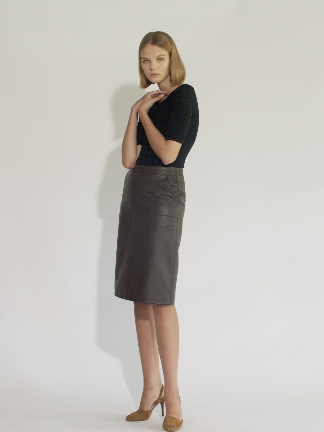  Cleo midi leather skirt in chocolate brown video