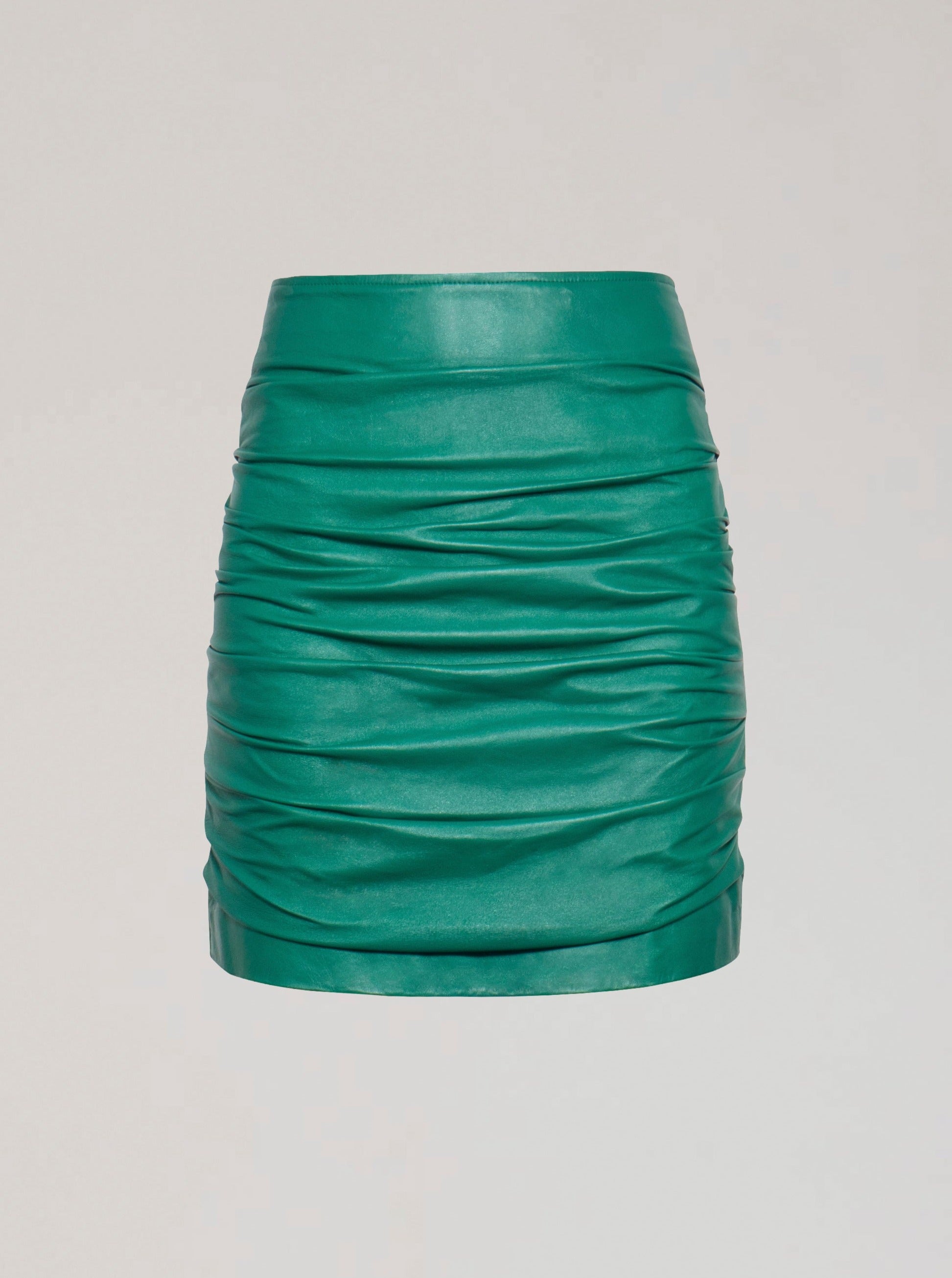 MADELINE ROUCHED LEATHER SKIRT - EMERALD