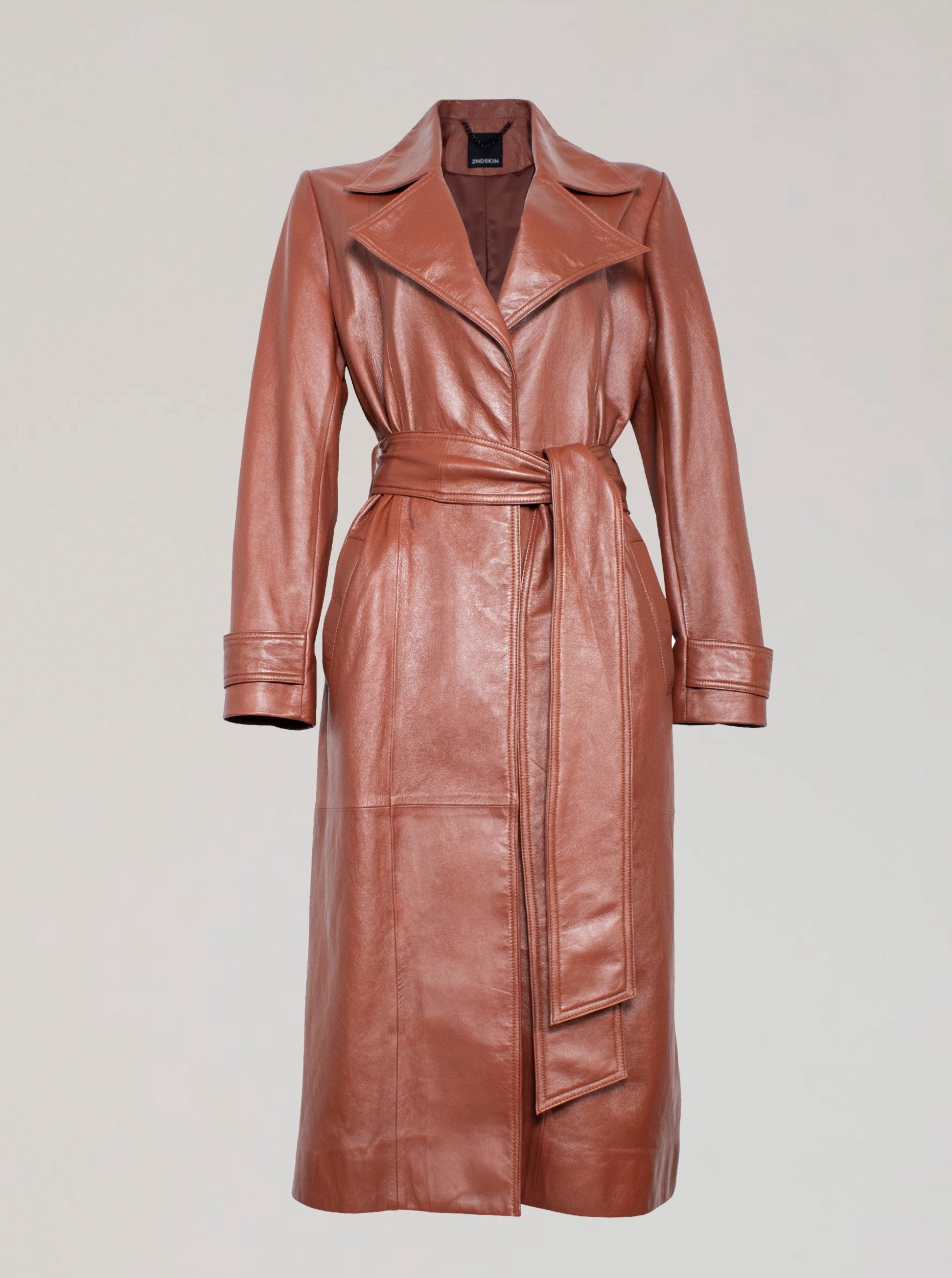 PORTIA LEATHER TRENCH COAT - WHISKEY