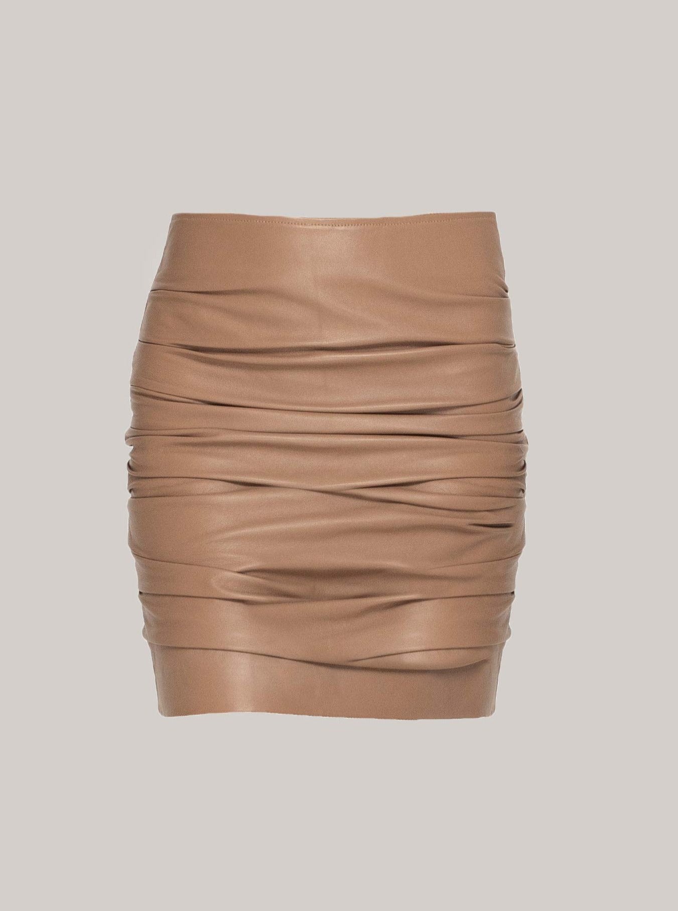 MADELINE ROUCHED LEATHER SKIRT - SESAME