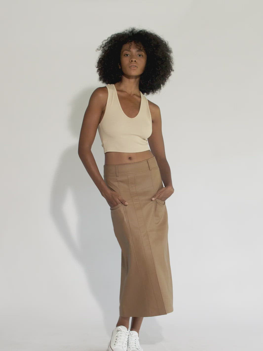2NDSKIN The Label Bronte Mocha Leather Maxi Skirt with split and pockets Video