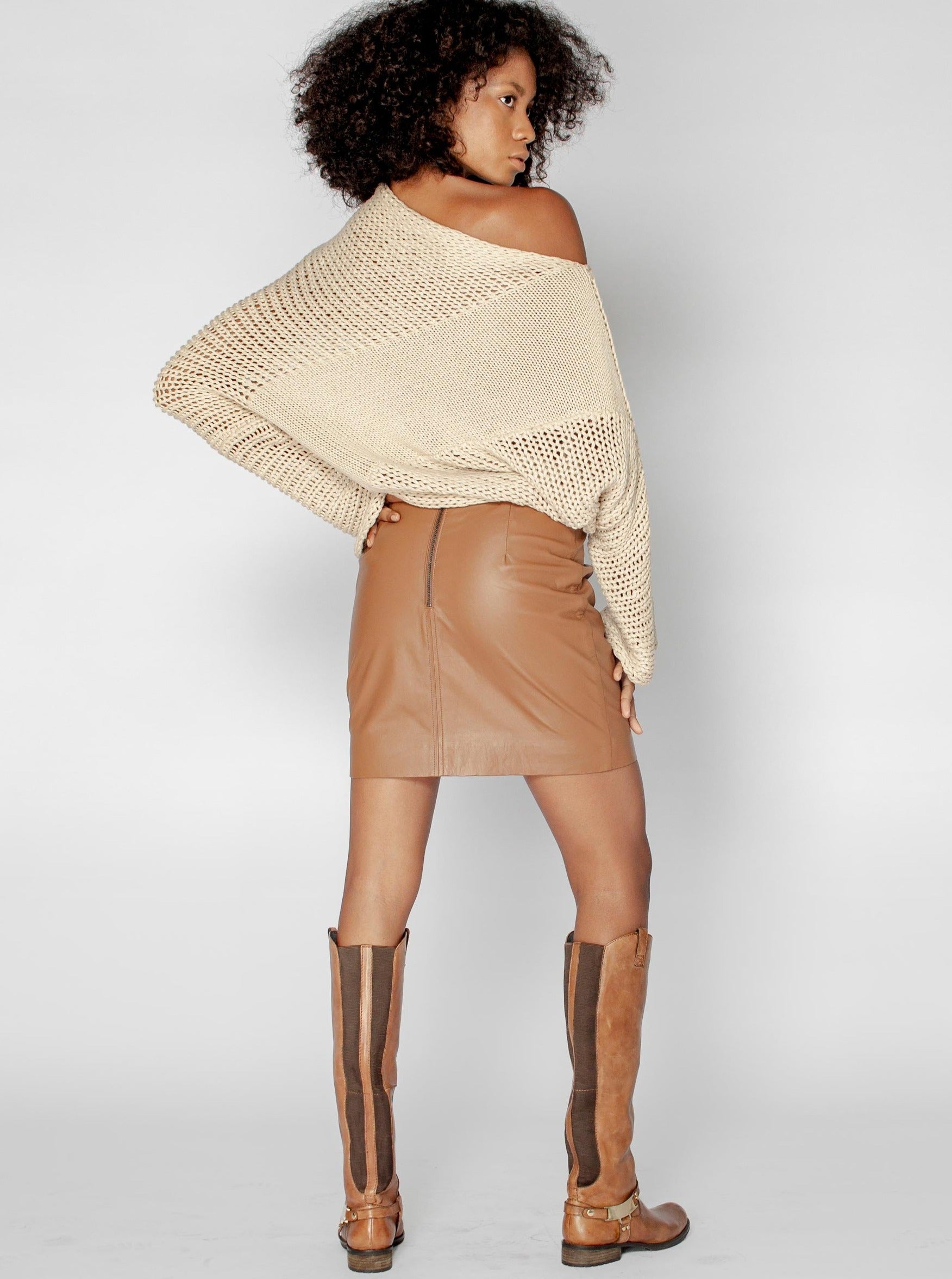 2NDSKIN The Label leather mini skirt in caramel