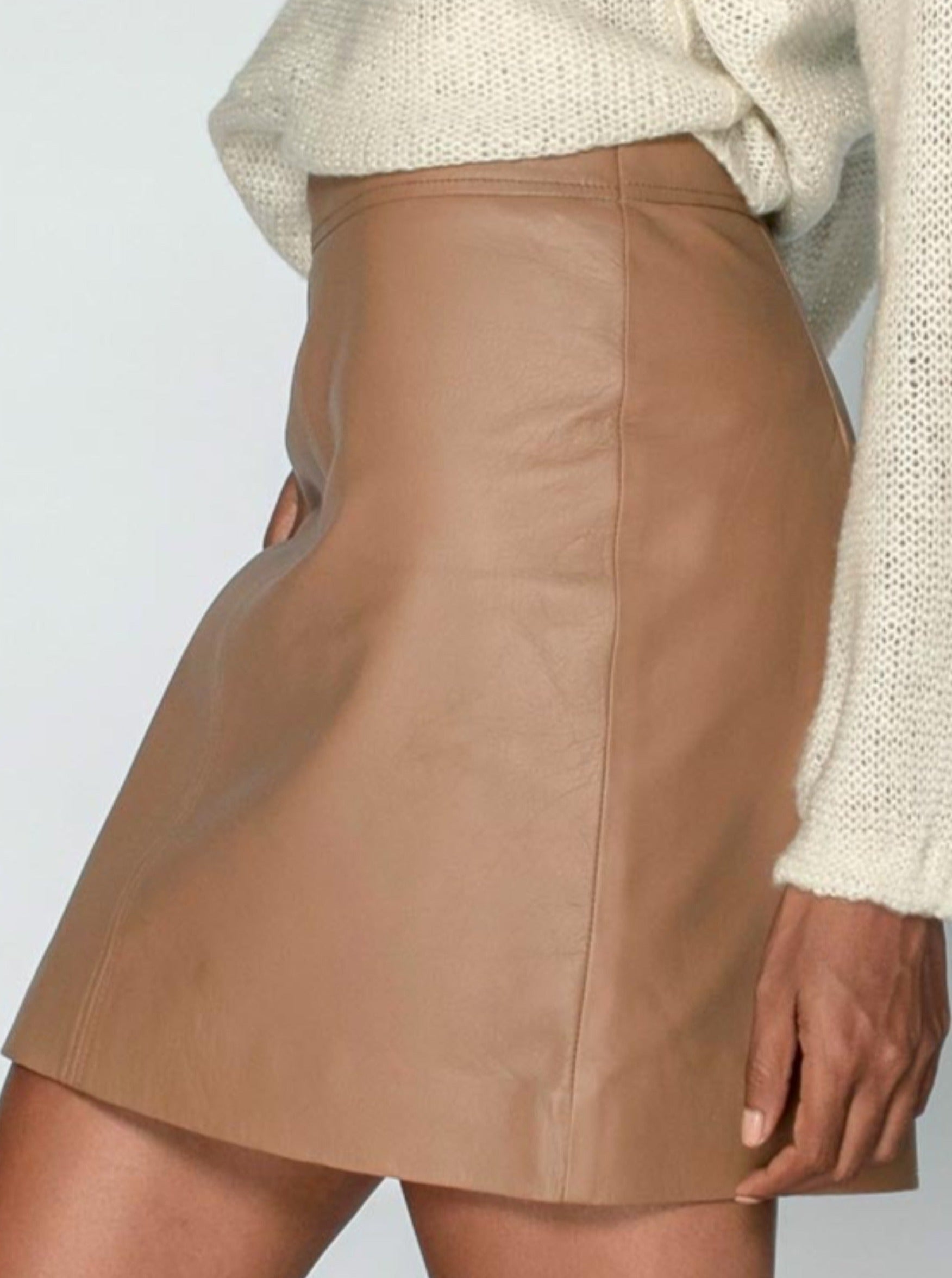 2NDSKIN The Label Leather mini skirt in mocha
