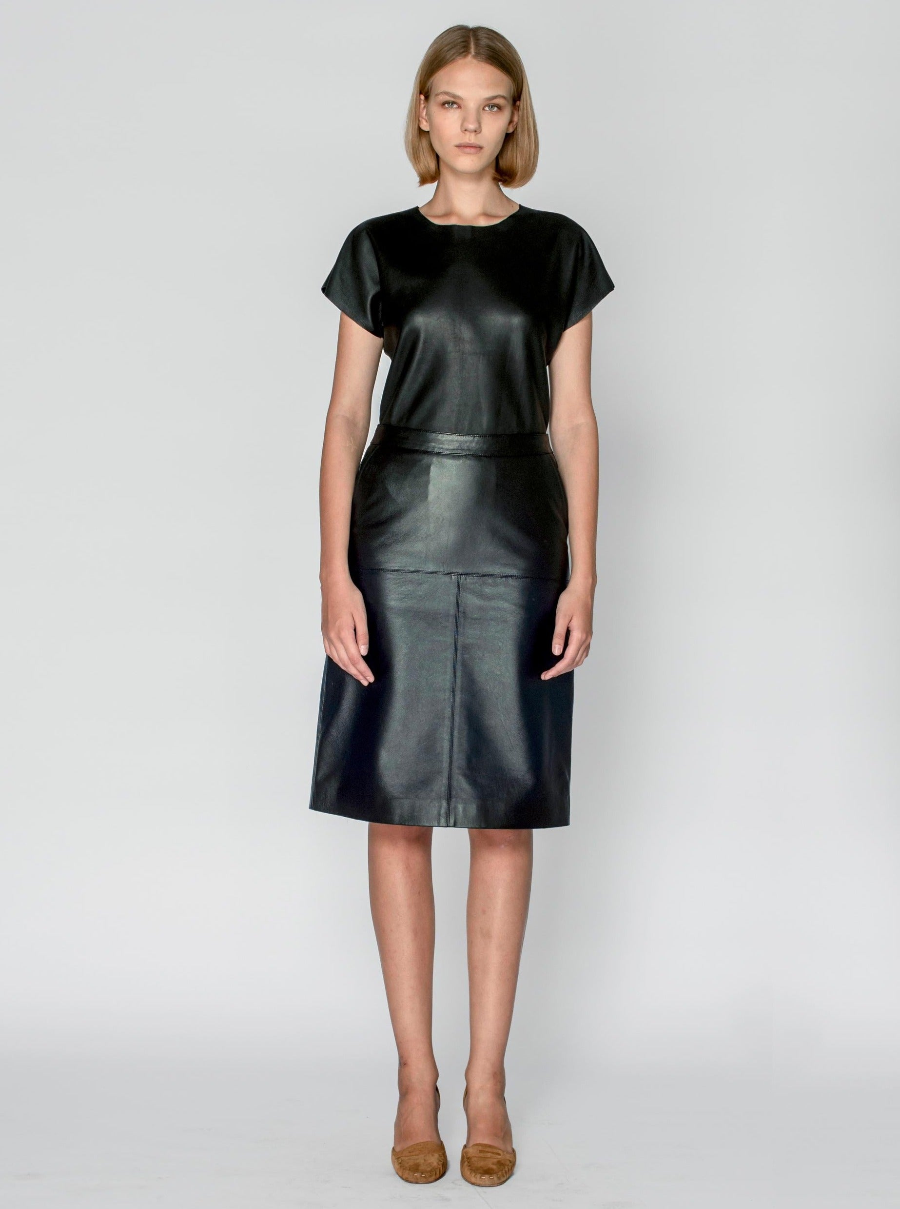 2NDSKIN Cleo Midi Leather Skirt in black
