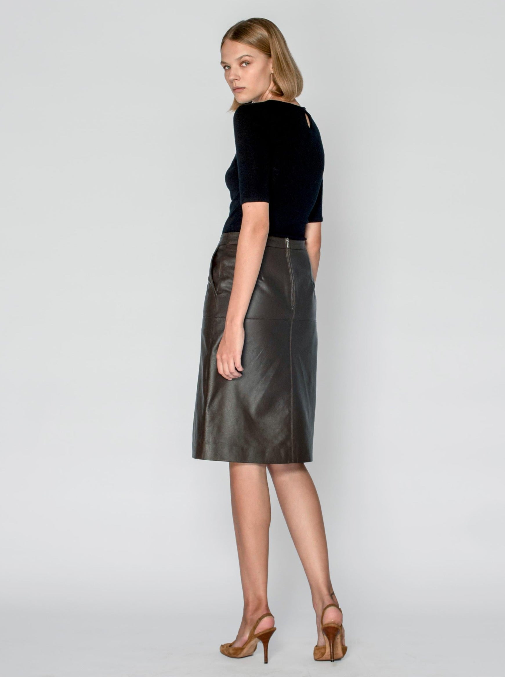  Cleo midi leather skirt in chocolate brown Cleo midi leather skirt in chocolate brown
