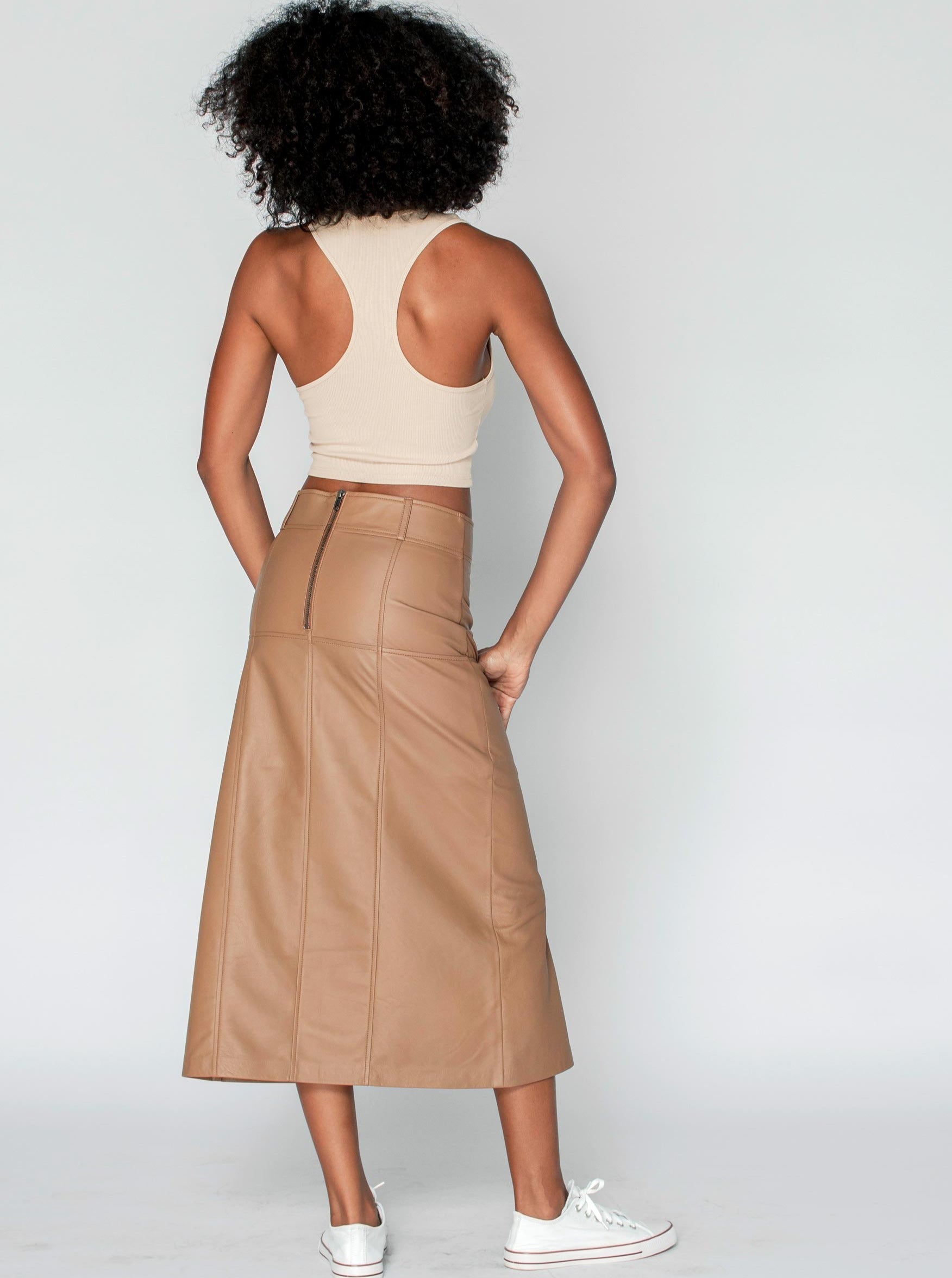 2NDSKIN The Label Bronte Mocha Leather Maxi Skirt with split and pockets