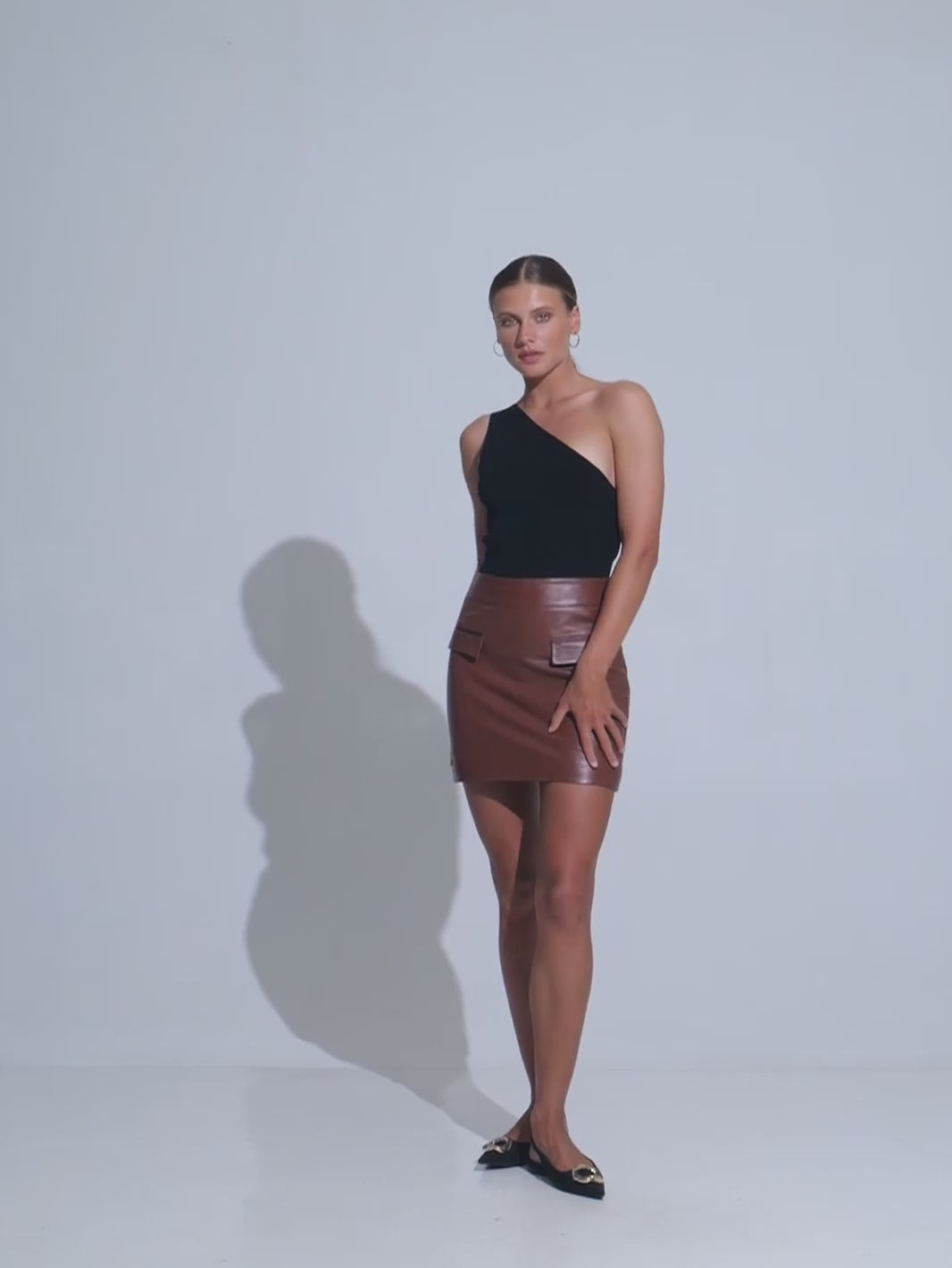 DION LEATHER MINI SKIRT - WHISKEY