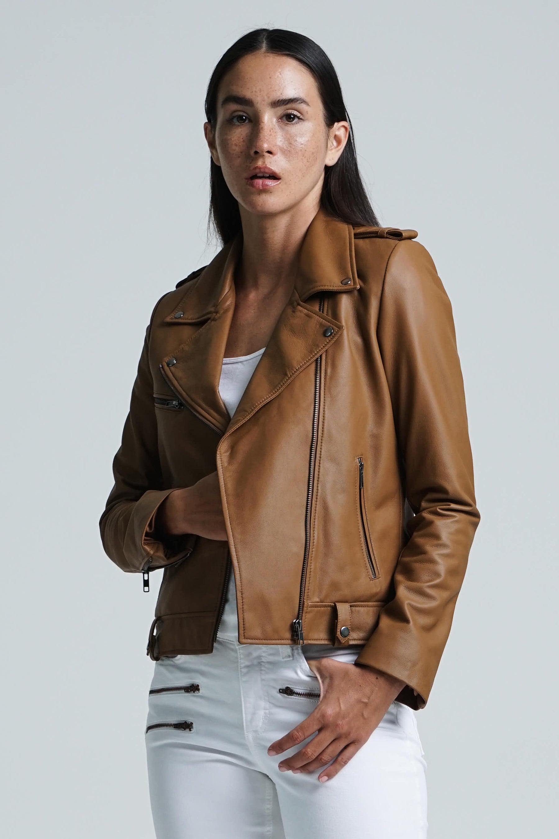HARPER MOTO JACKET - COGNAC